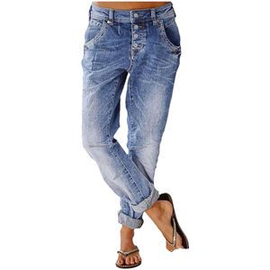 Flamingals 90's Trend Straight Leg Casual Midrise Jeans Button Fly Stitch Detail